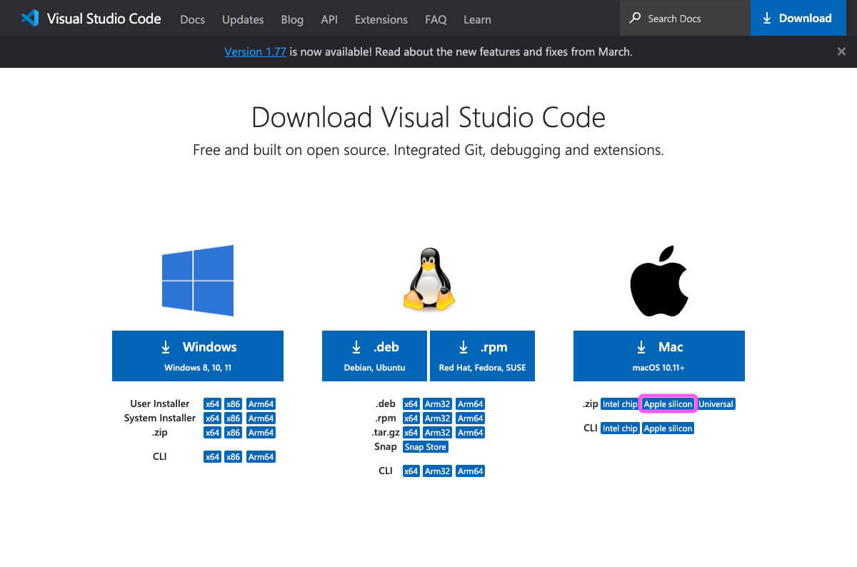 VSCodeダウンロードページ